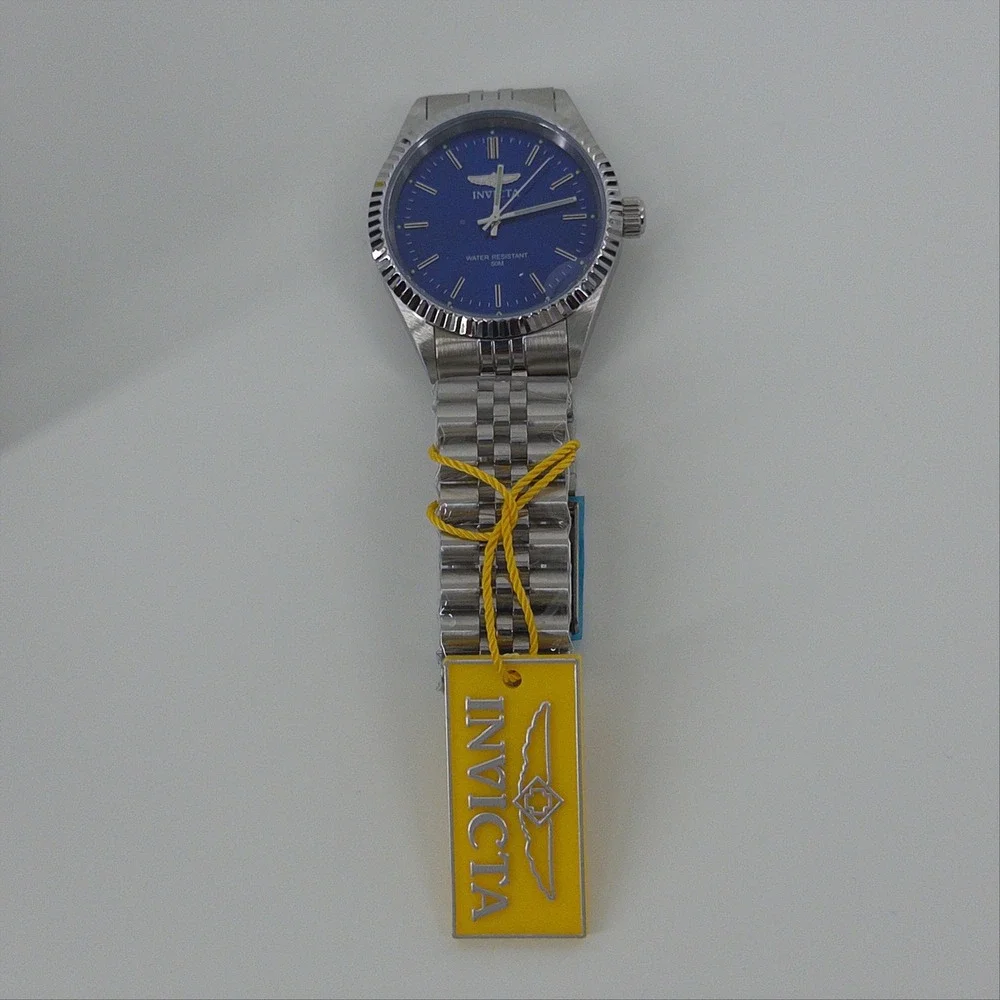 Invicta Specialty Watch Men OS Blue Dial Silver Stainless Steel Fluted NWT